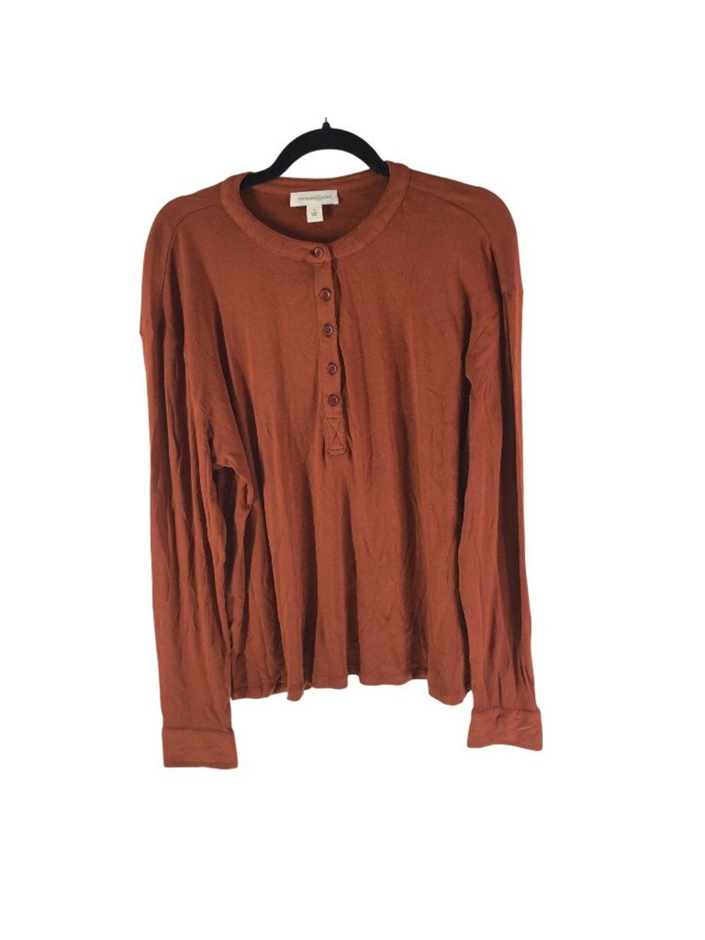 Treasure & Bond Mens Henley T Shirt Long Sleeve Orange Soft Cotton Modal L